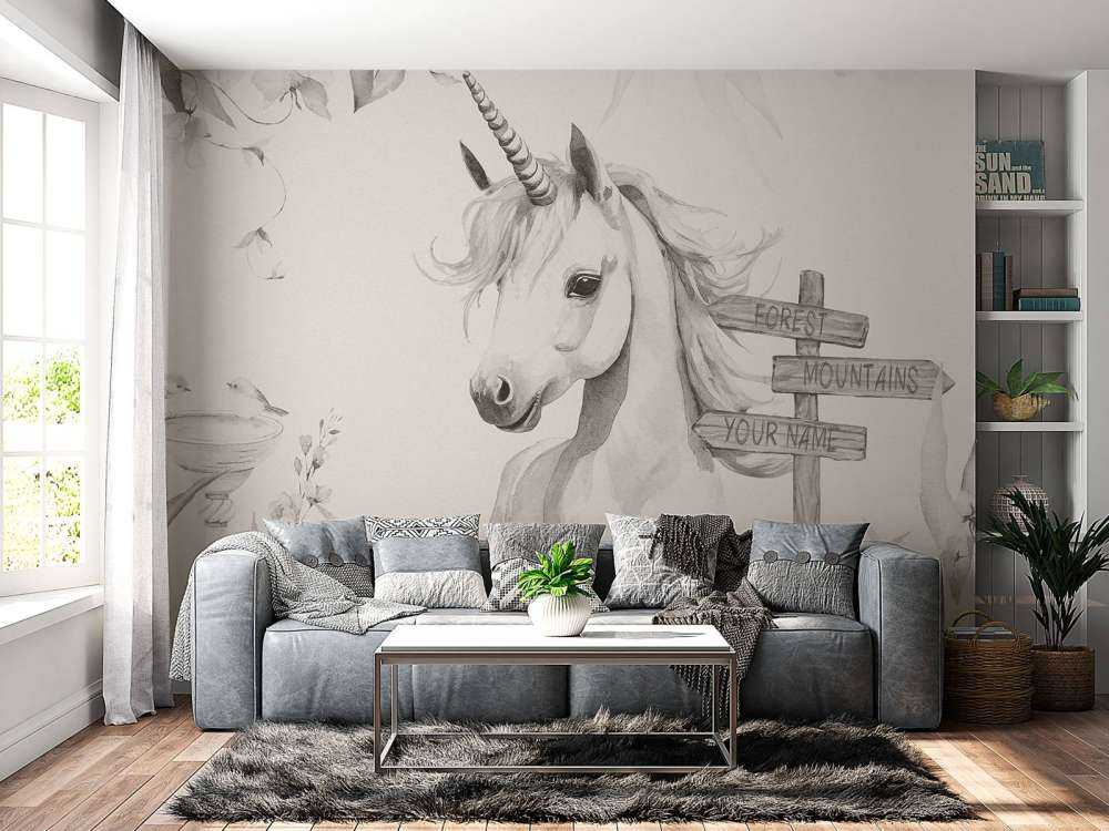 Baby-Einhorn mit Pflanzen beige