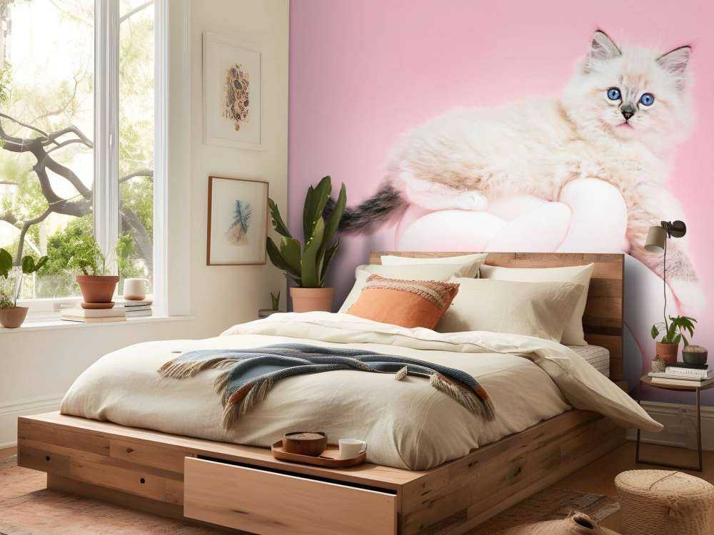 Weiße Katze auf rosa Hintergrund