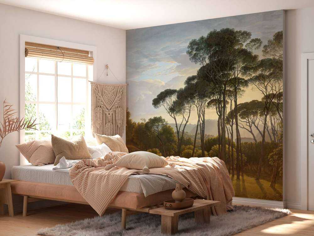 Italienische Landschaft mit Schirm Kiefern auf Fototapete