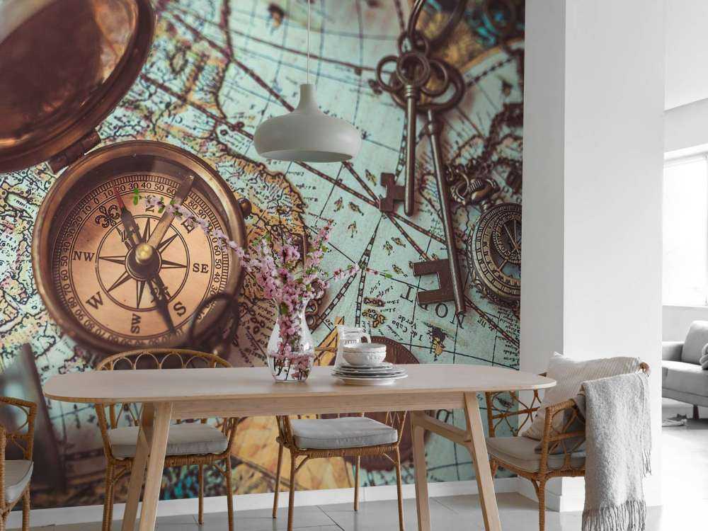 Weltkarte mit Kompass