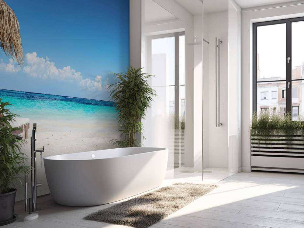 Stühle und Sonnenschirm am tropischen Strand