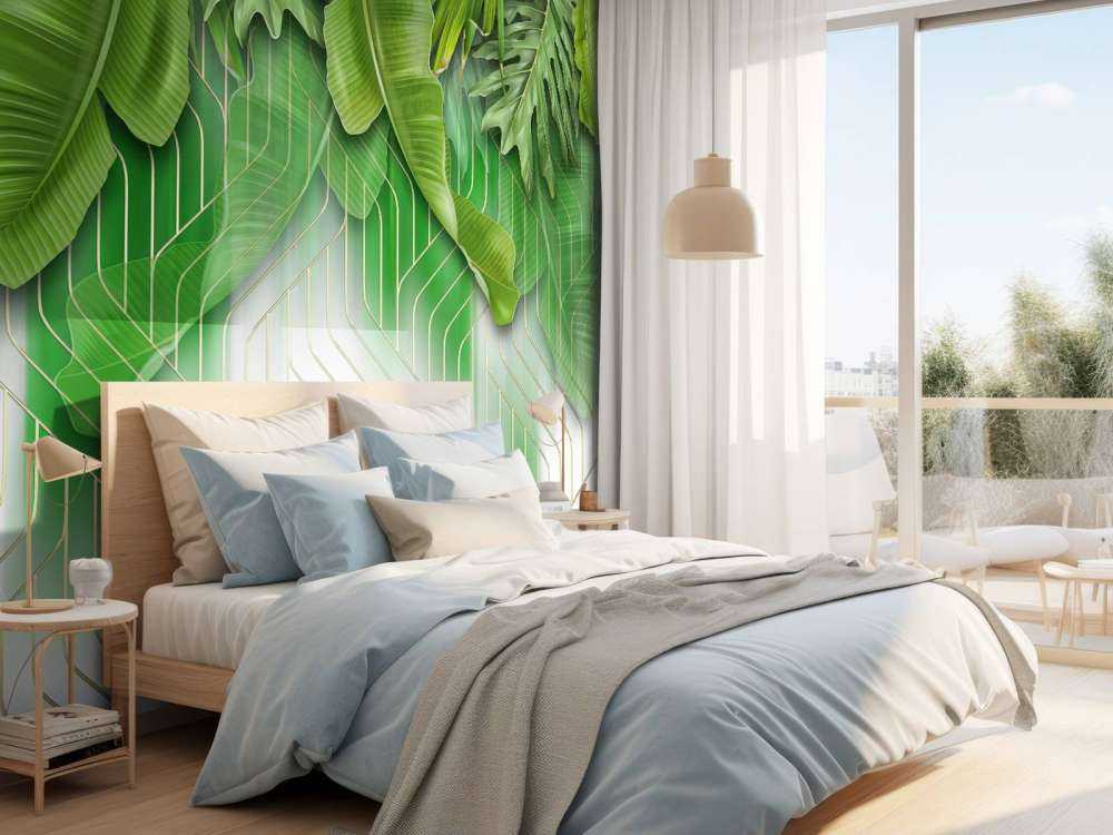 Goldene Linien Effekt mit grünen Blättern