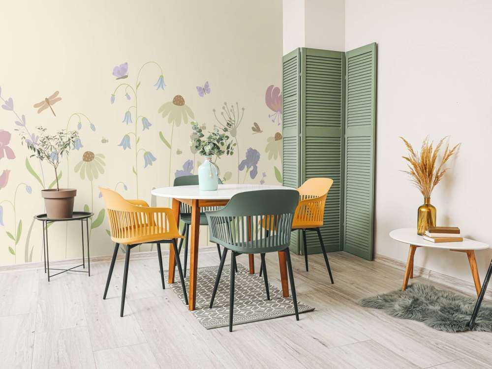 Blumenfeld hoch mit Schmetterlingen Sand, altrosa, grün und flieder