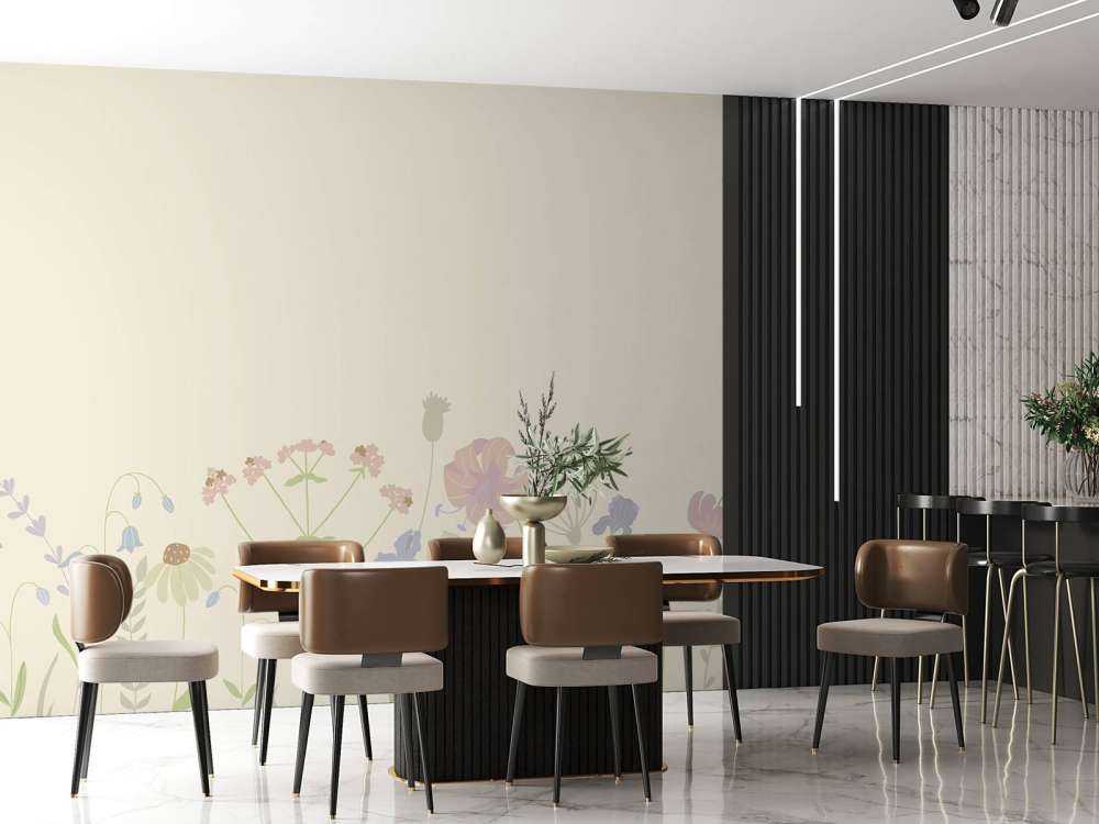 Blumenfeld beige, altrosa, grün und flieder