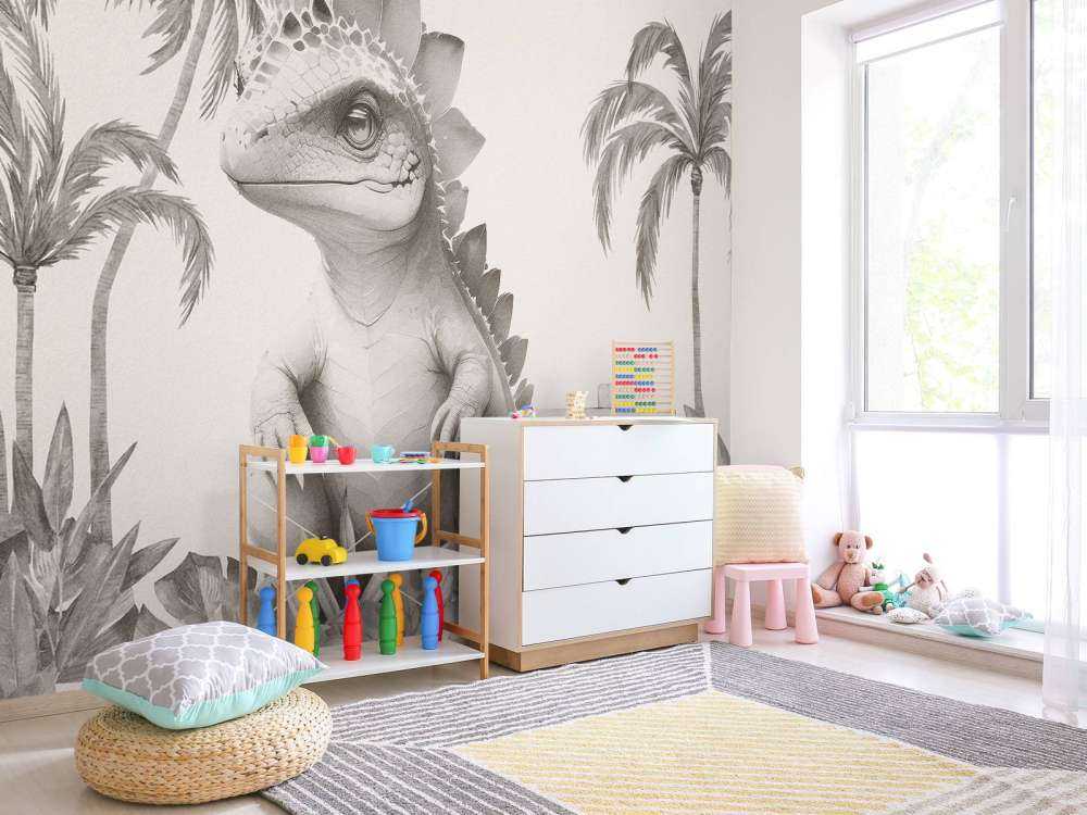 Baby-Stegosaurus im beigefarbenen Dschungel