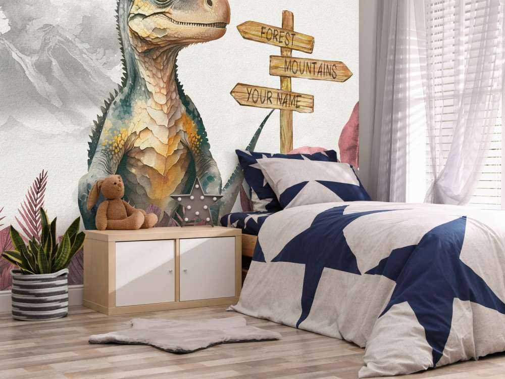 Baby-Velociraptor im rosa Dschungel