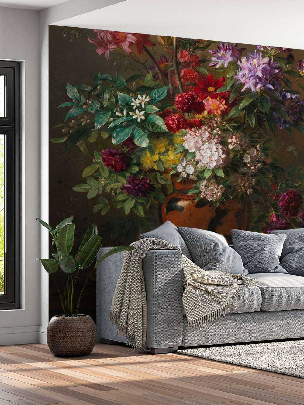Stillleben mit Blumen in einer griechischen Vase.