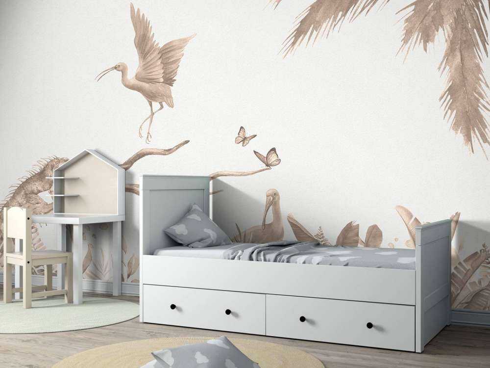 Zweig mit Dschungeltieren in Taupe
