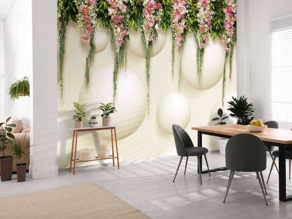 Hängende rosa Blumen an 3D-Wand