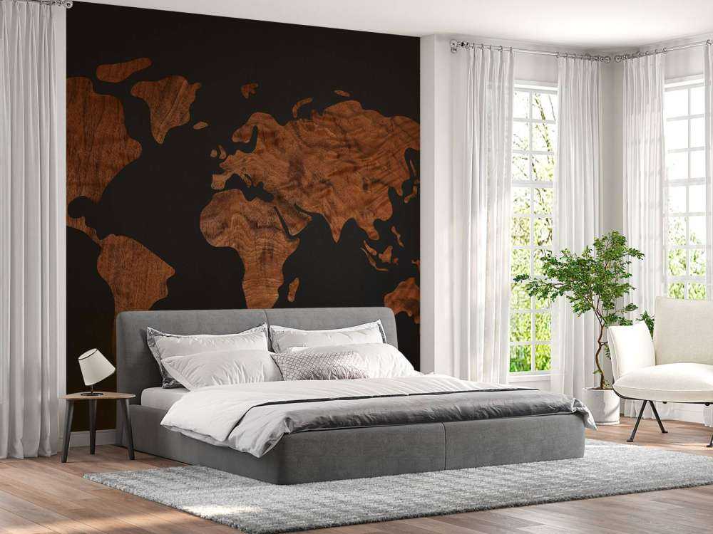 Weltkarte mit Holzfurnier