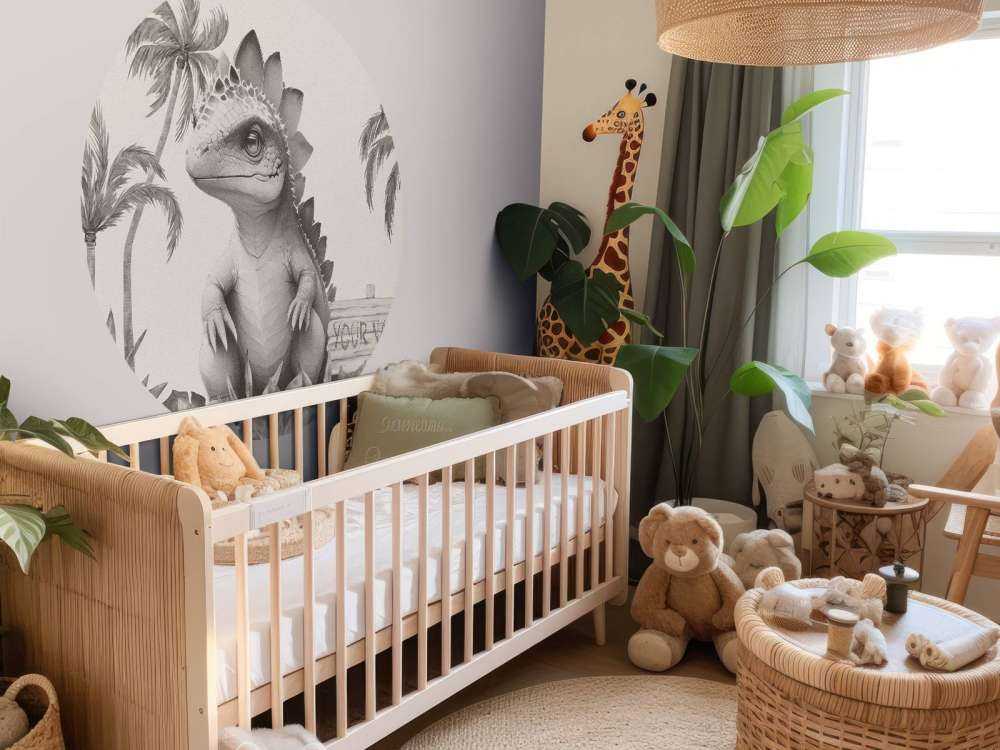 Baby-Stegosaurus im beigefarbenen Dschungel