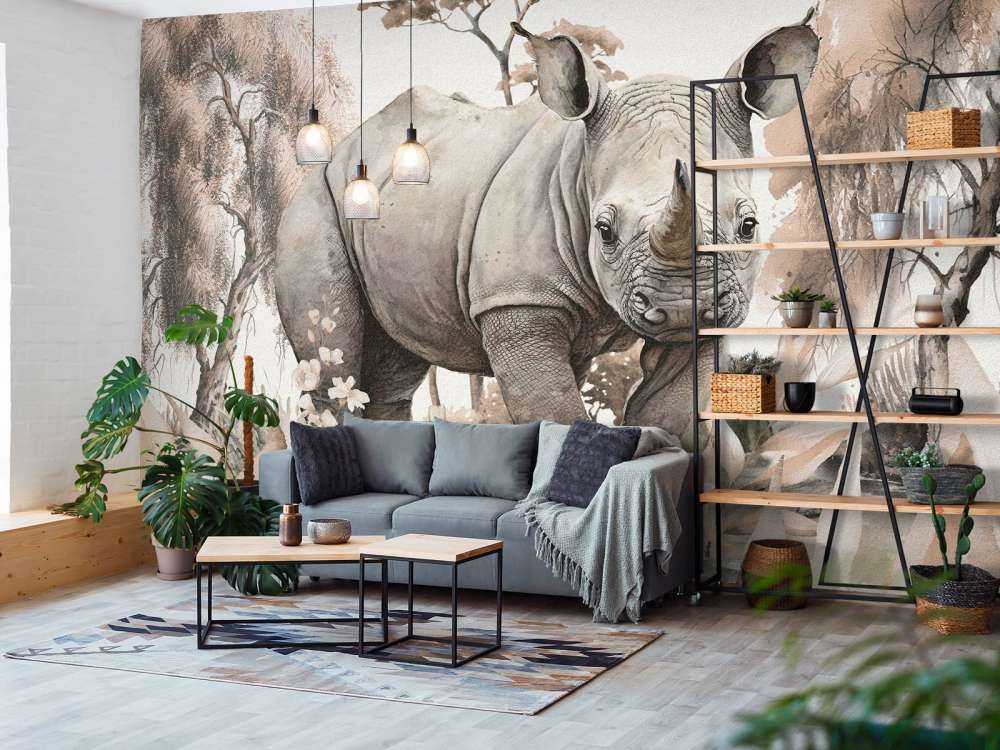 Baby-Nashorn in der Savanne taupe