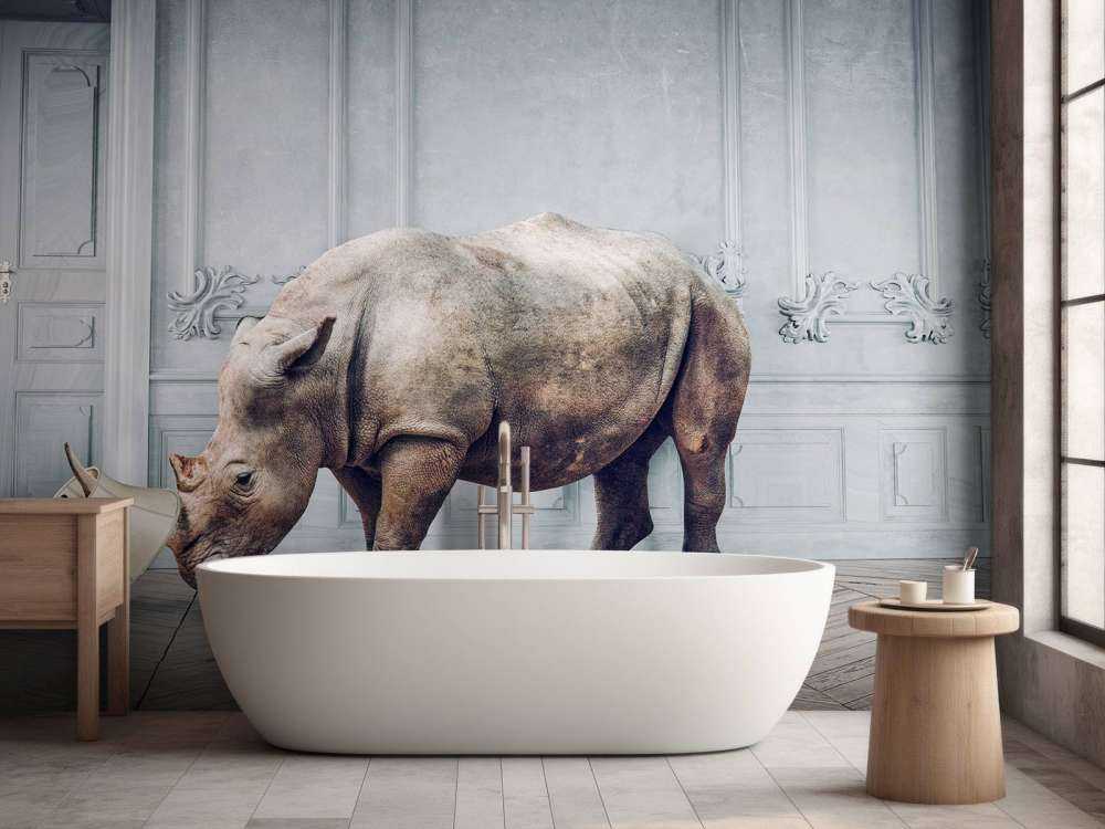 Rhinozeros mit Lampenschirm