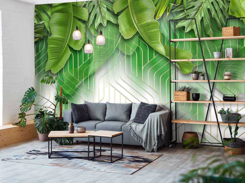 Goldene Linien Effekt mit grünen Blättern