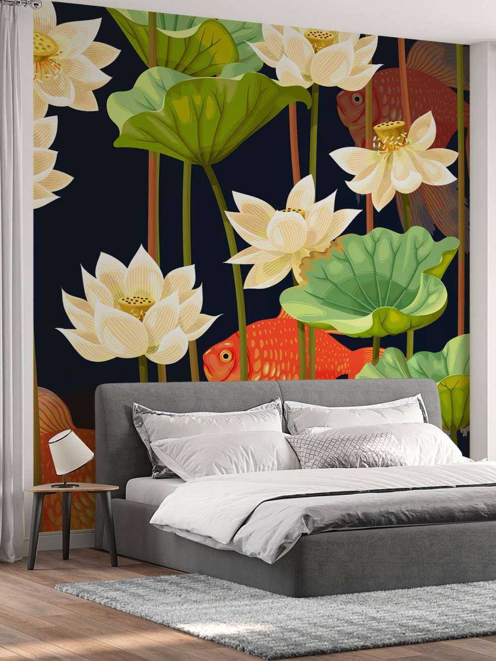 Lotosblumen und Fische