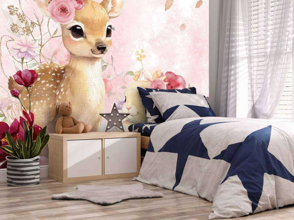 Hert und Kaninchen in Blumenpracht