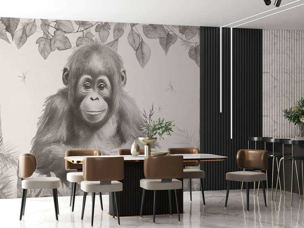 Orang-Utan-Baby im Dschungel beige