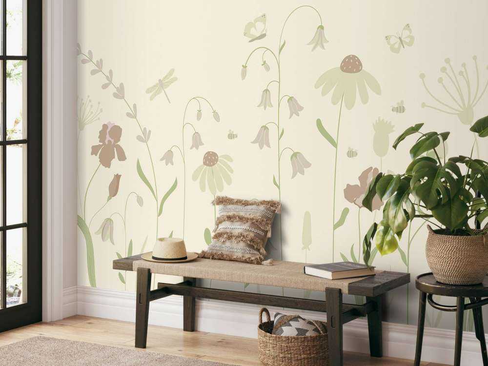 Blumenfeld hoch mit Schmetterlingen Sand mit altrosa