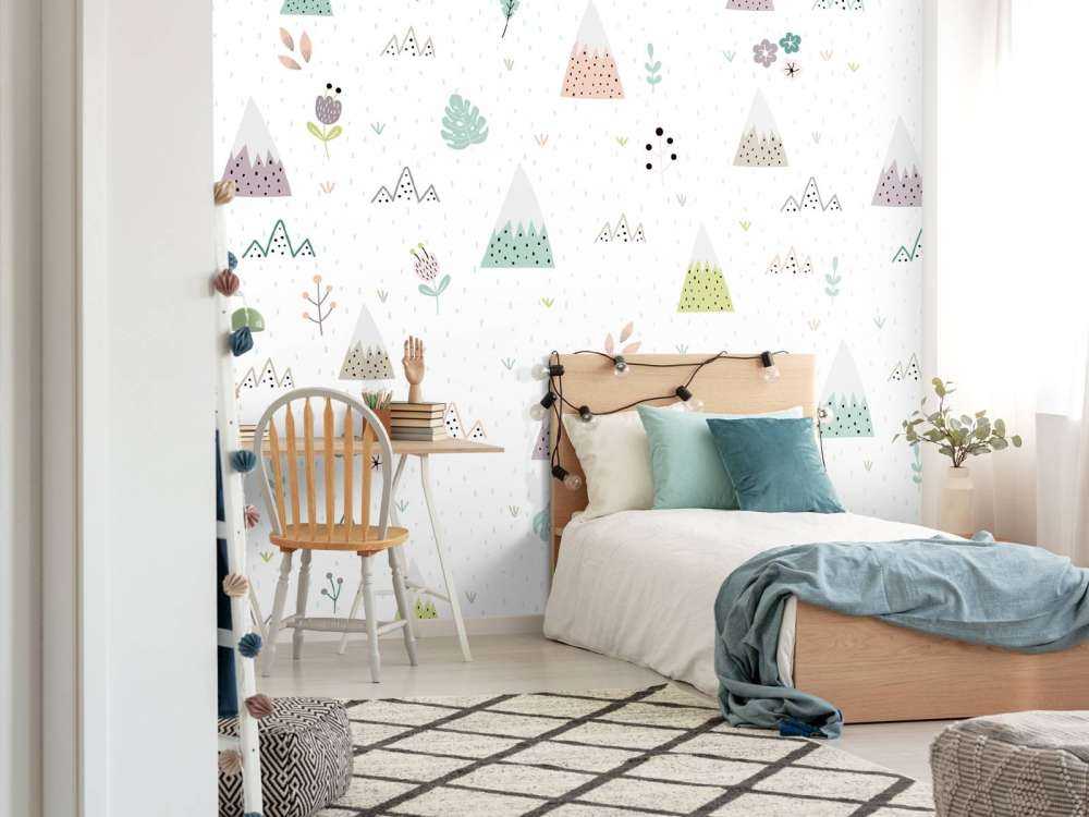 Berge, Pflanzen und Blumenmuster