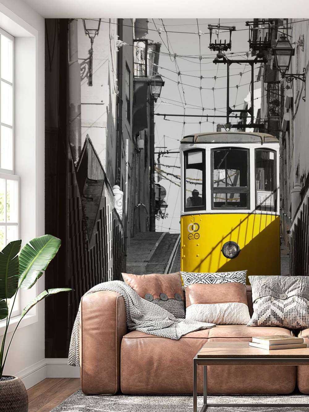 Straßenbahn schwarz weiß gelb