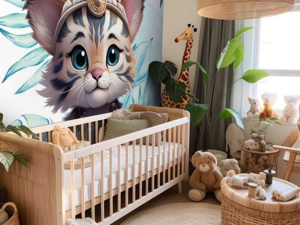 Babytiger und blaues Blatt