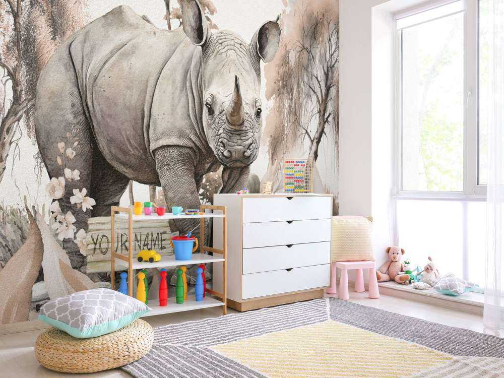 Baby-Nashorn in der Savanne taupe