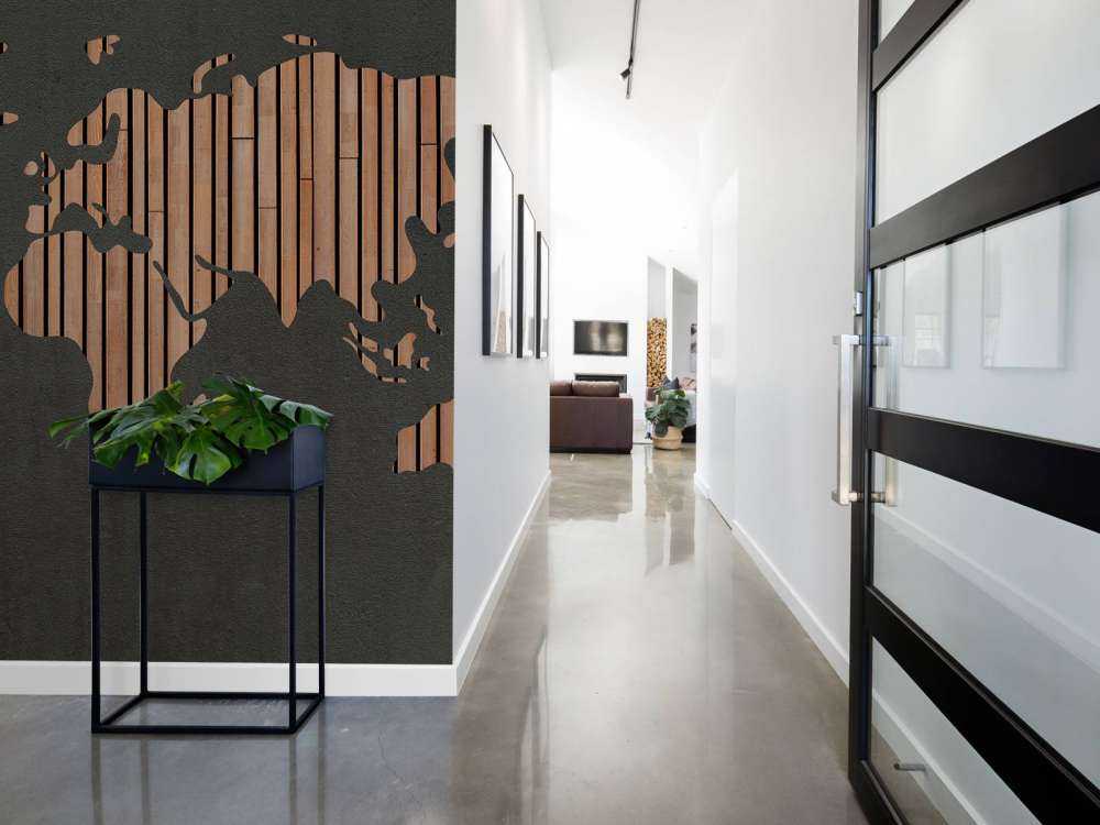 Weltkarte mit Holztafeln