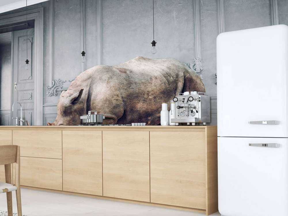 Rhinozeros mit Lampenschirm
