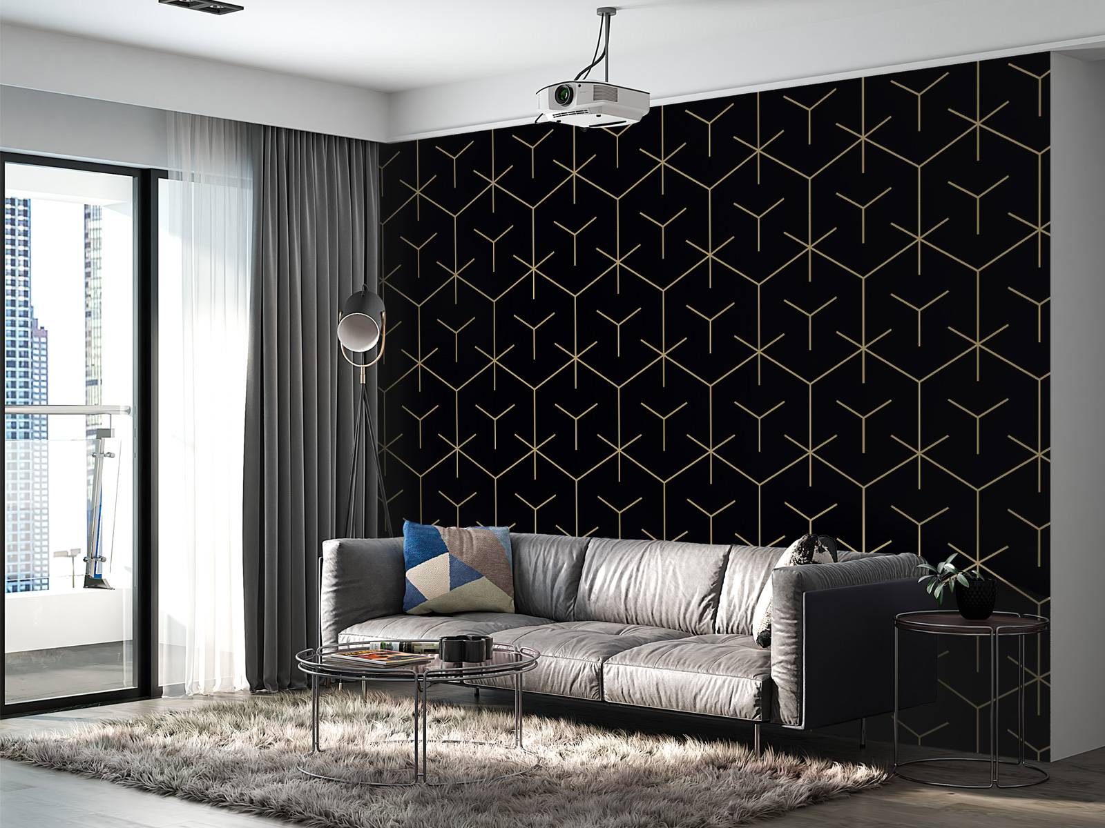 Geometrische Sechsecke, schwarz