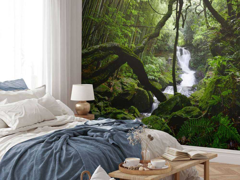 Wasserfall umgeben von Bäumen