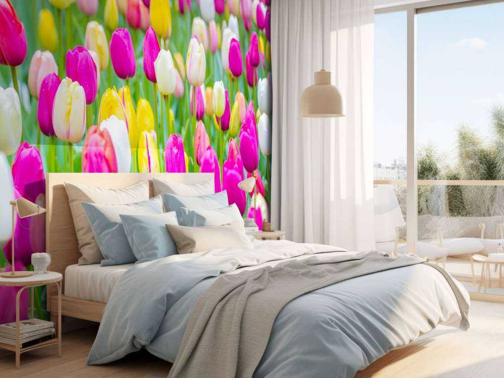 Bunte Tulpen auf einem Feld