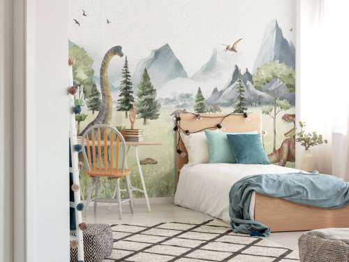 Landschaft mit Dinosauriern in Farbe