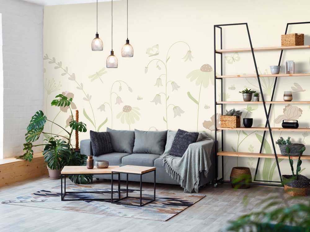 Blumenfeld hoch mit Schmetterlingen Sand mit altrosa