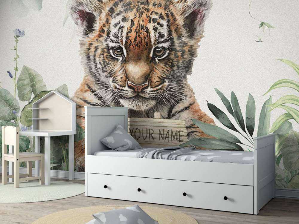 Niedlicher Tiger mit Pflanzen