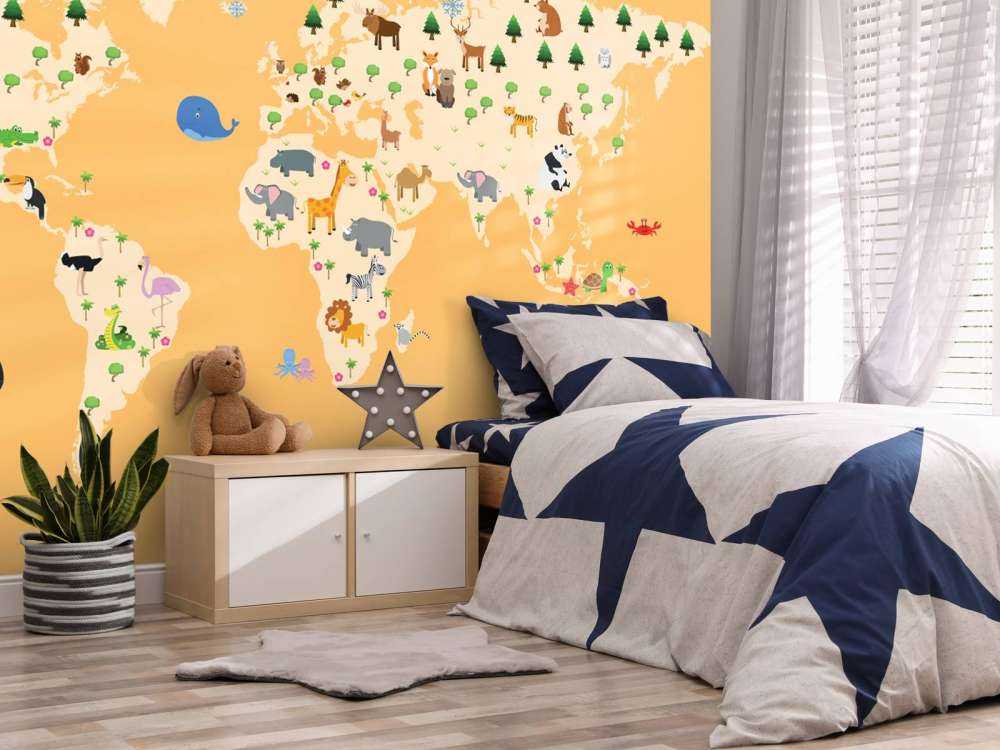 Kinder Weltkarte gelb