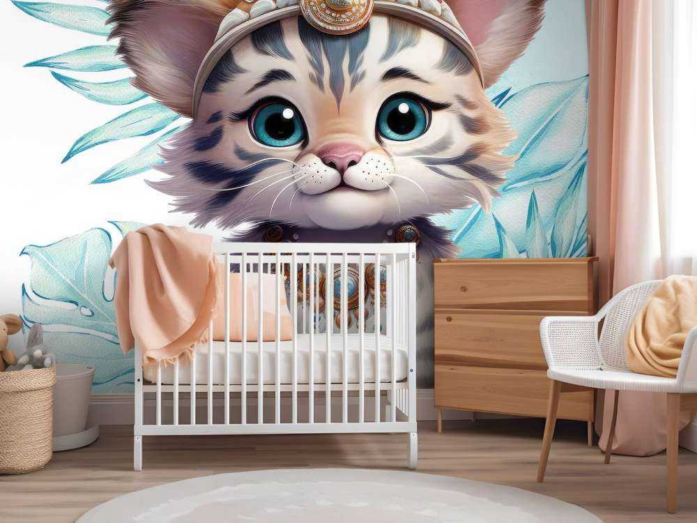 Babytiger und blaues Blatt