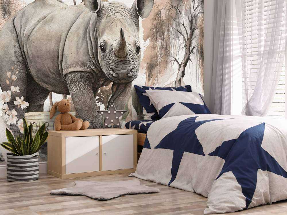 Baby-Nashorn in der Savanne taupe