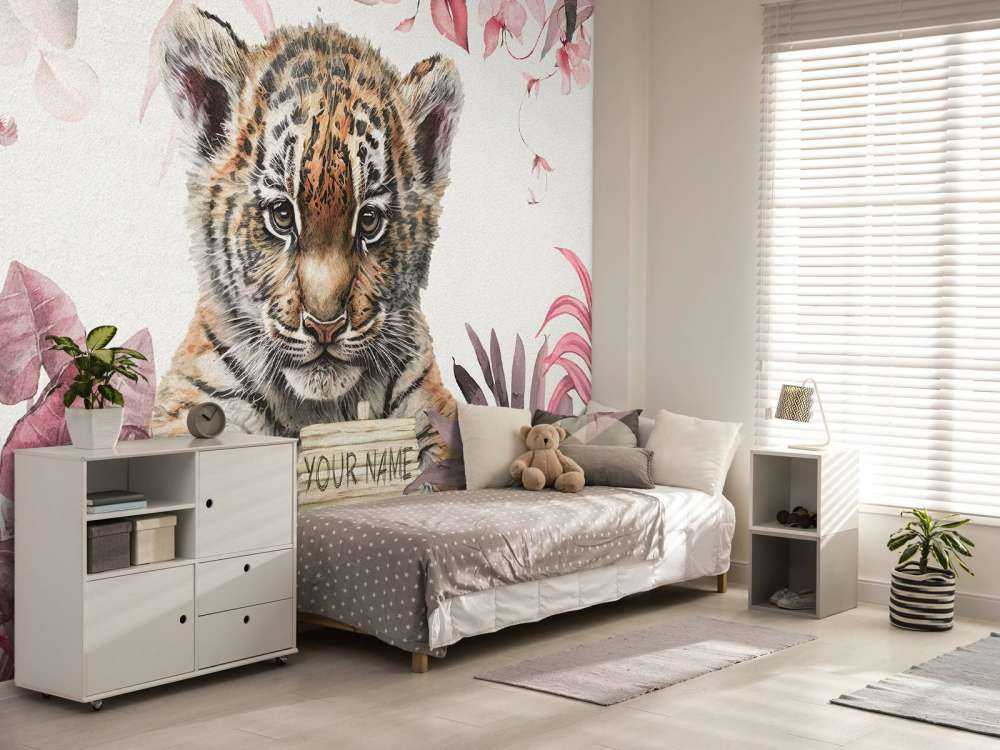 Niedlicher Tiger mit Pflanzen rosa