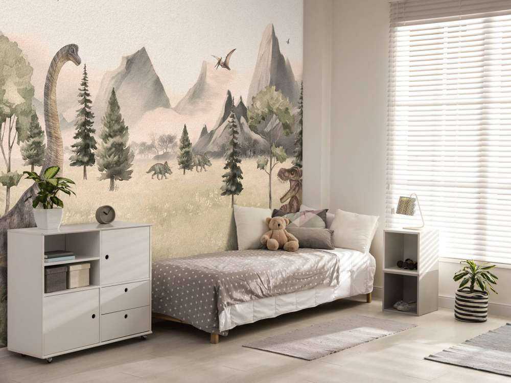 Landschaft mit Dinosauriern in beige