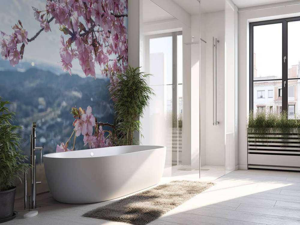 Japanische Blüten mit Bergen