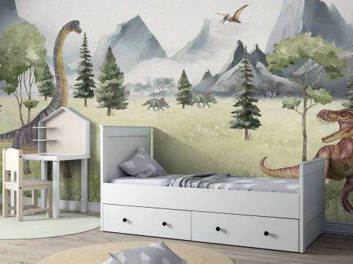 Landschaft mit Dinosauriern in Farbe