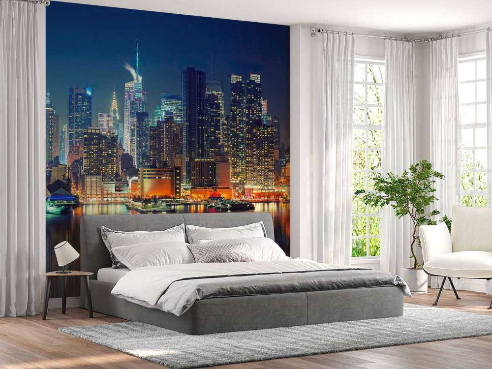 Fototapete New Yorker Skyline bei Nacht