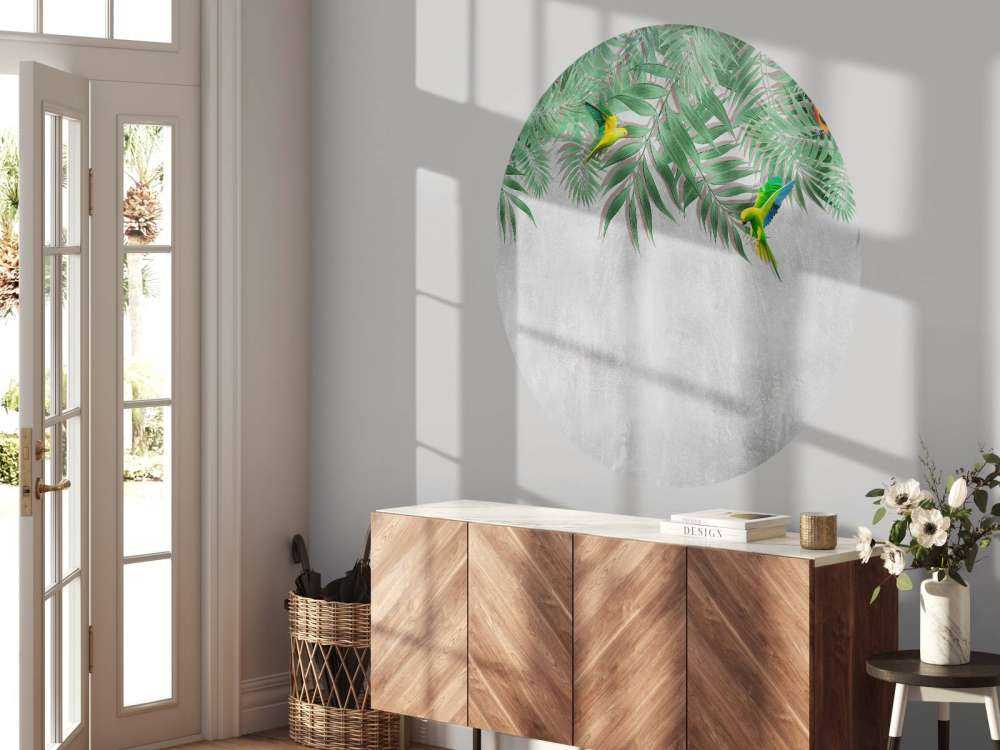 Tropische Blätter und Sittiche