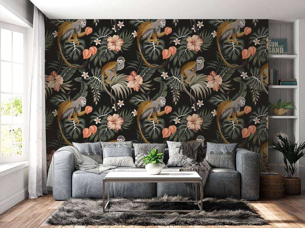 Tropische Blätter mit Affen