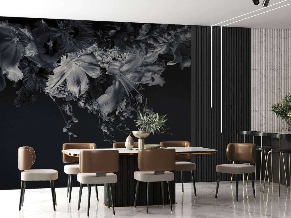 Zusammengesetzte Blumen in Schwarz und Weiß