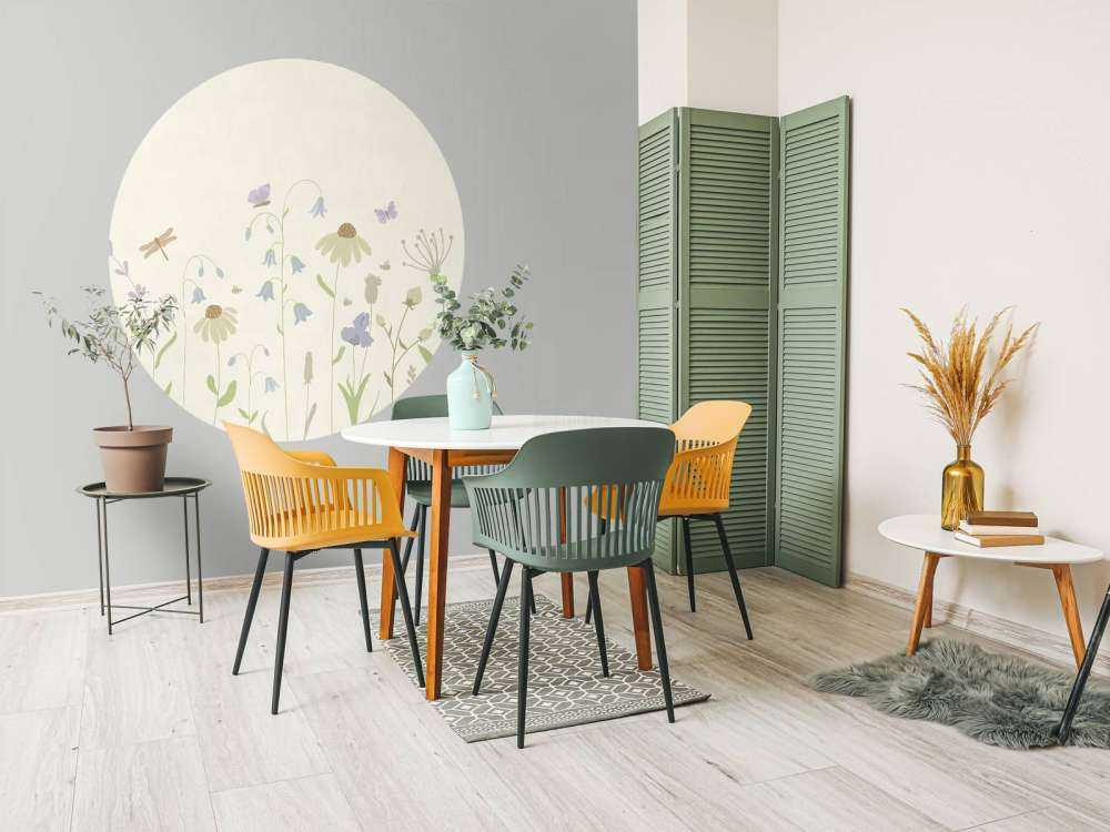 Blumenfeld hoch mit Schmetterlingen beige, altrosa, grün und flieder