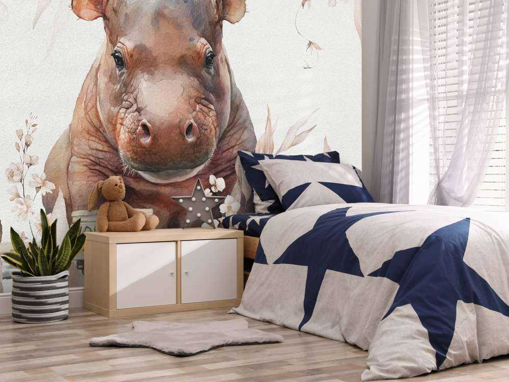 Baby-Nilpferd zwischen den Blättern taupe