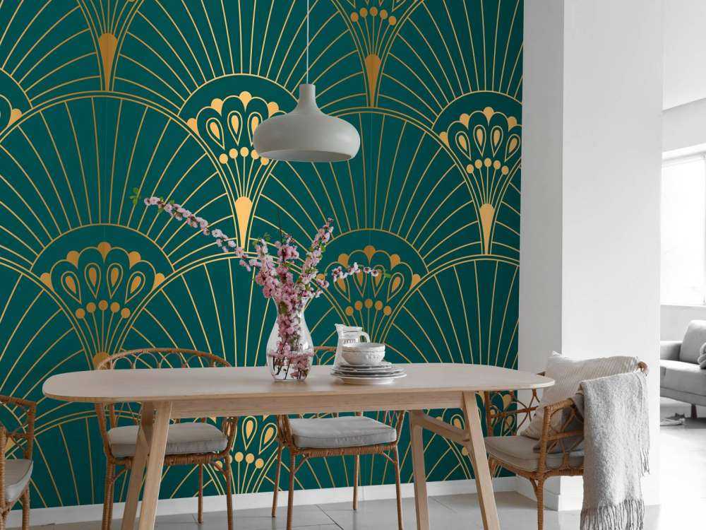 Art Deco Fächer in Petrol