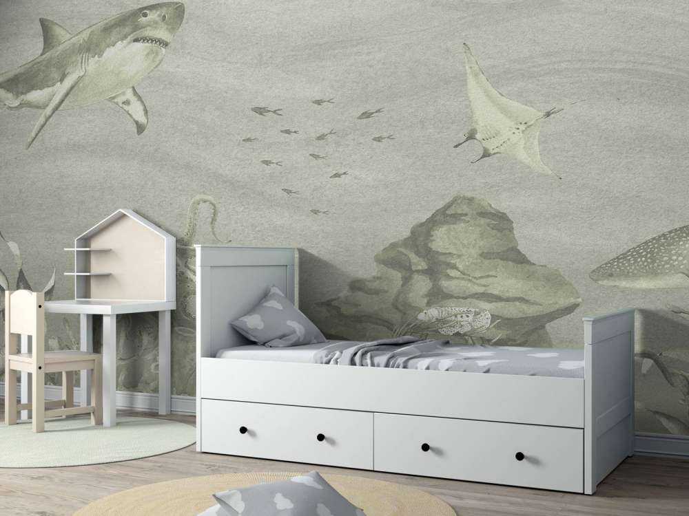 Unterwasserwelt mit Haien in grün