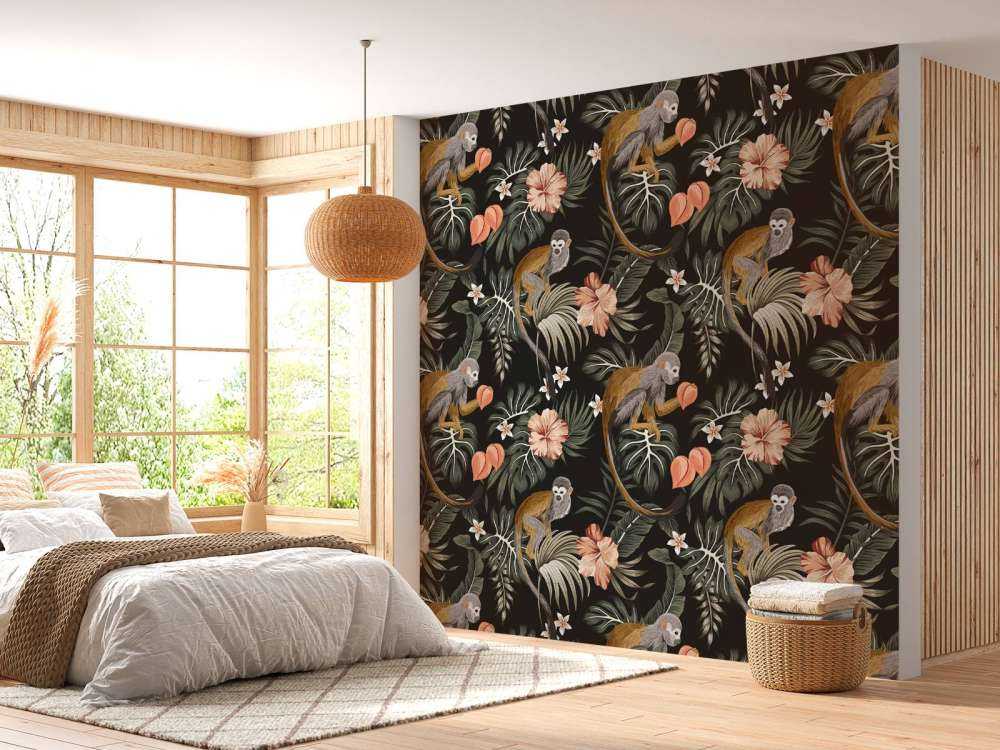 Tropische Blätter mit Affen